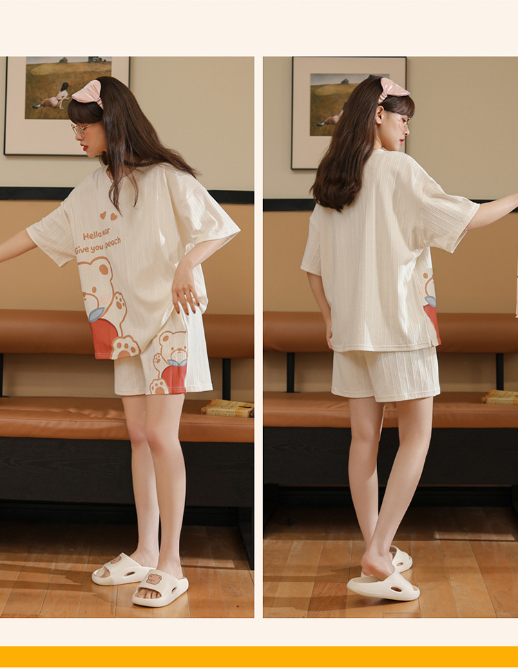 新款睡衣女夏季短袖短裤棉质套装韩版学生甜美可爱卡通女士家居服详情33