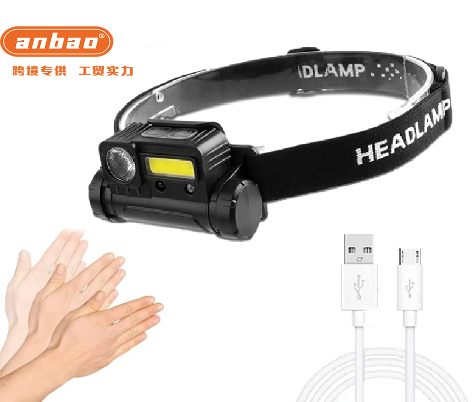 Smart sensing usb charging headlamp, strong bald head, portable night fishing lamp, night running headlamp, outdoor night fishing lamp pic 1
