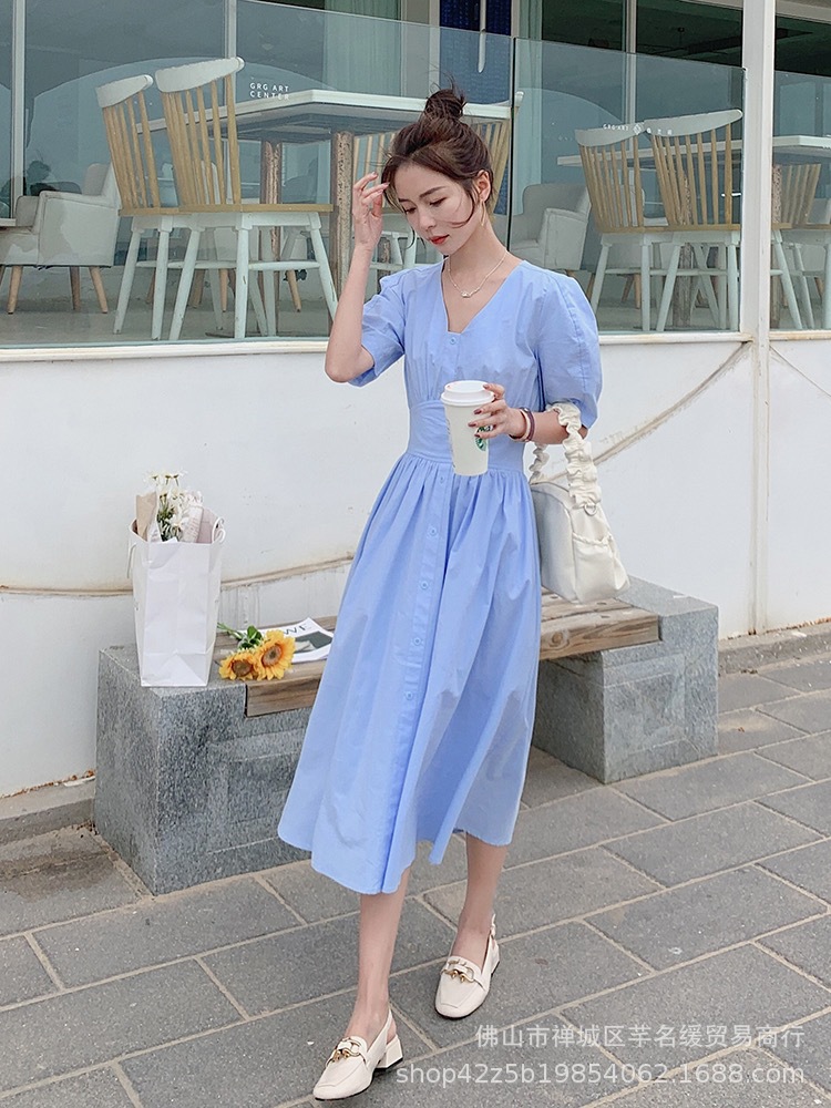 Early spring petite elegant dress for women 2023 summer waist-cinching and slimming lady chiffon floral mid-length dress pic 1