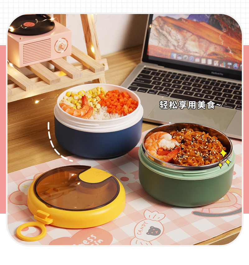 304不锈钢泡面碗带盖学生 可沥水方便面碗上班族办公室轻食便当盒详情18