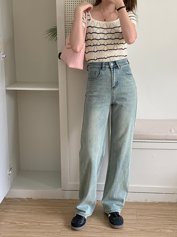 Korean chic washed cotton jeans for women 2023 summer new style narrow stretch wide-leg pants pic 15