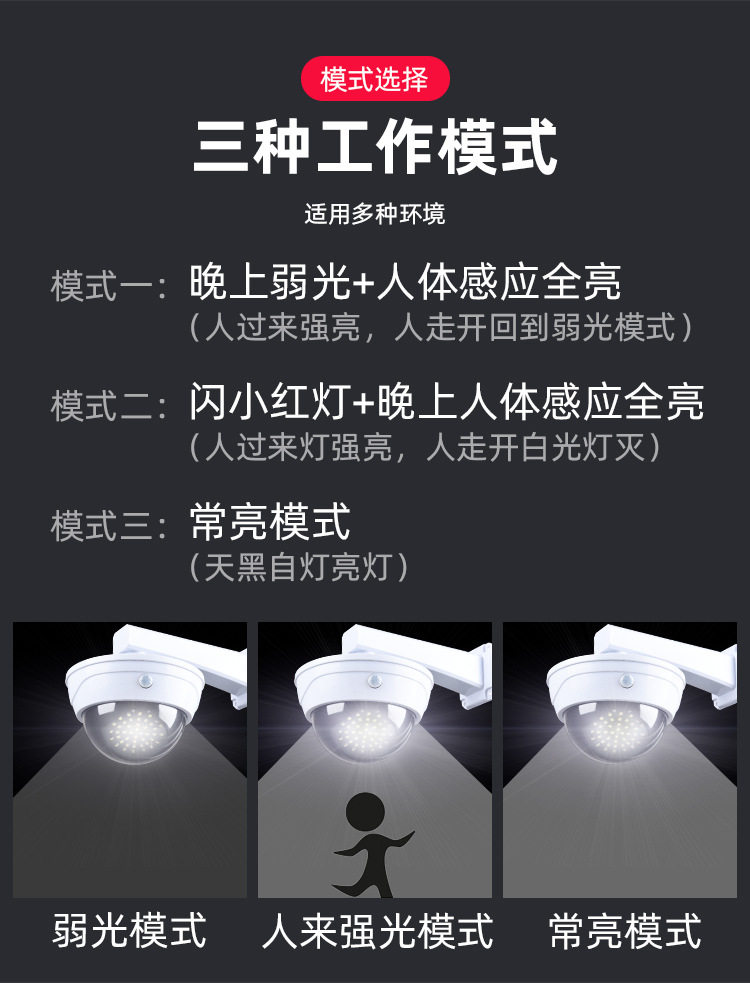 跨境太阳能灯户外庭院灯智能人体感应照明灯仿真监控摄像头路灯详情10