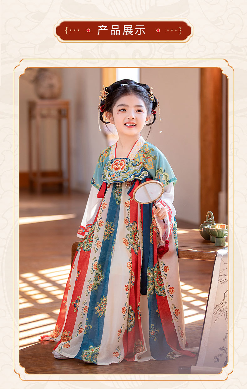 国潮汉服女童夏季新款原创唐装刺绣襦裙女孩幼儿园演出超仙连衣裙批发详情10