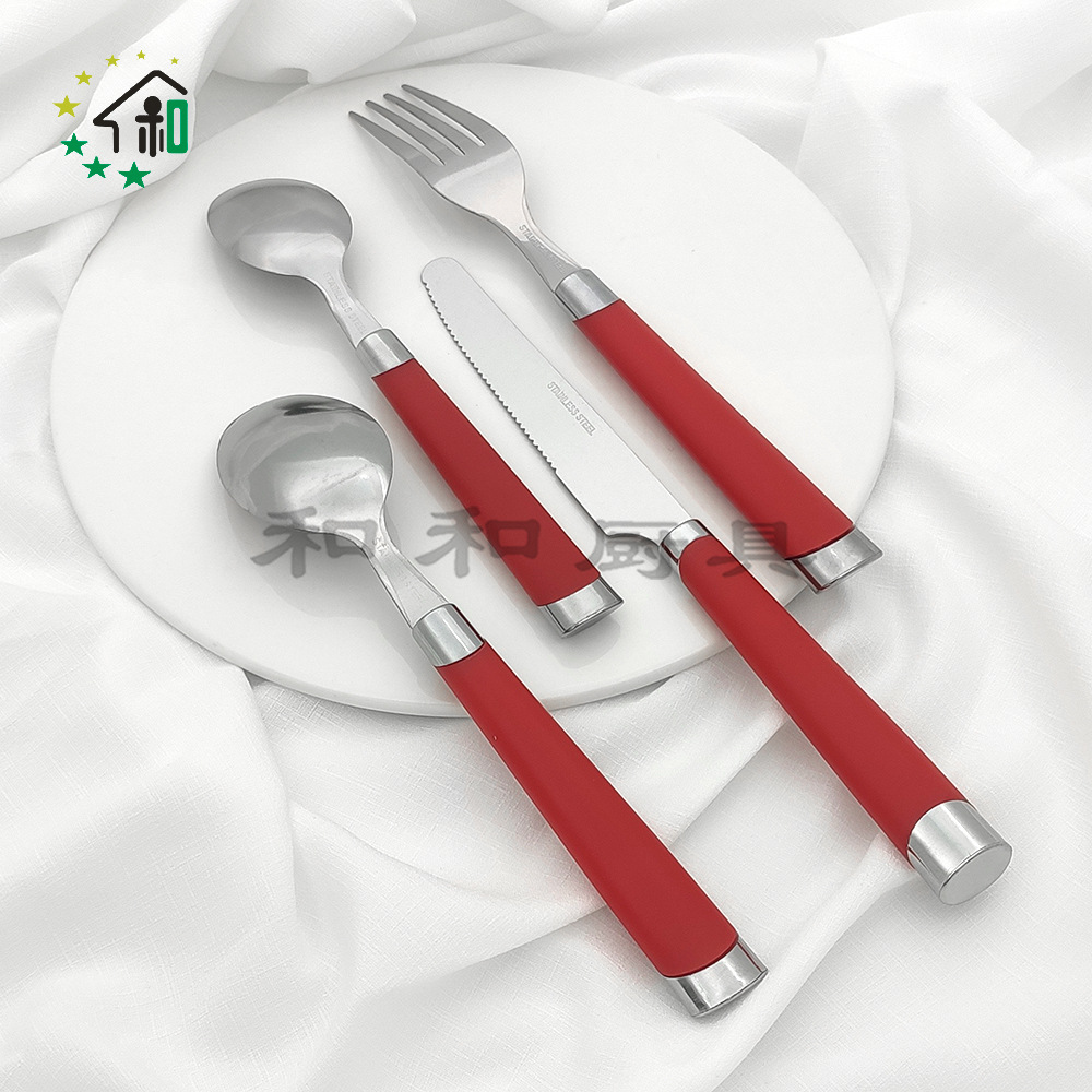 收纳桶塑料手柄西餐牛排餐具不锈钢刀叉勺子24件套装 cutlery set详情30