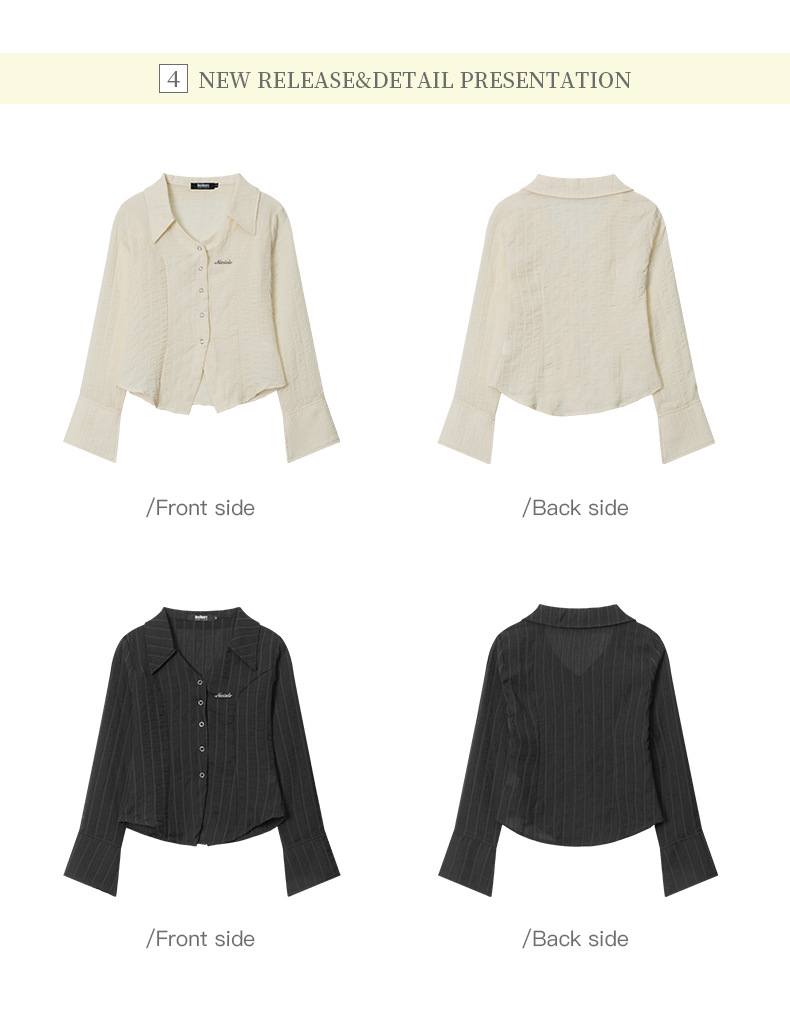 Nariele 洋气薄款开衫V领春秋短款衬衫女御姐风修身长袖韩系上衣详情20