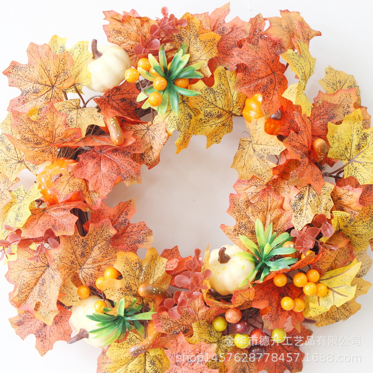 Desheng 2021 Cross-border E-commerce Amazon Autumn Color Gratitude Harvest Festival Pumpkin, Maple Leaf, Berry, Vine Ring and Wreath Decoration pic 3