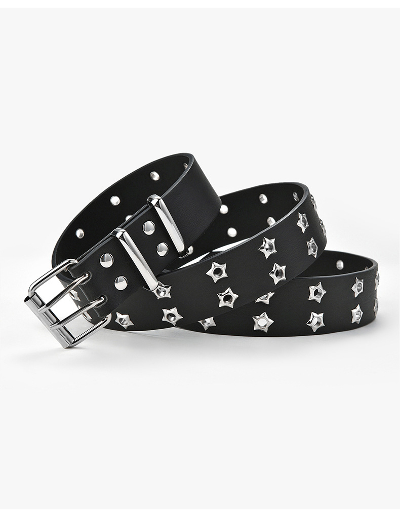 Carefully selected Korean-style hollowed-out punk casual belt for women, fashionable star eye decoration, double-row belt for women pic 34
