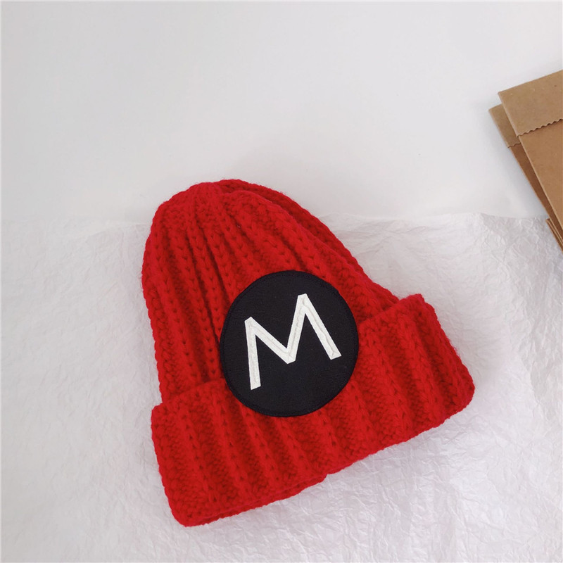 New versatile and in-stock autumn and winter tie-dyed patchwork letter monochrome warm knitted woolen caps for boys, girls, children and toddlers pic 6