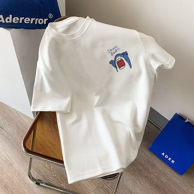 t恤女装短袖夏季小众印花正肩圆领简约品质重磅不透纯棉白色上衣详情4