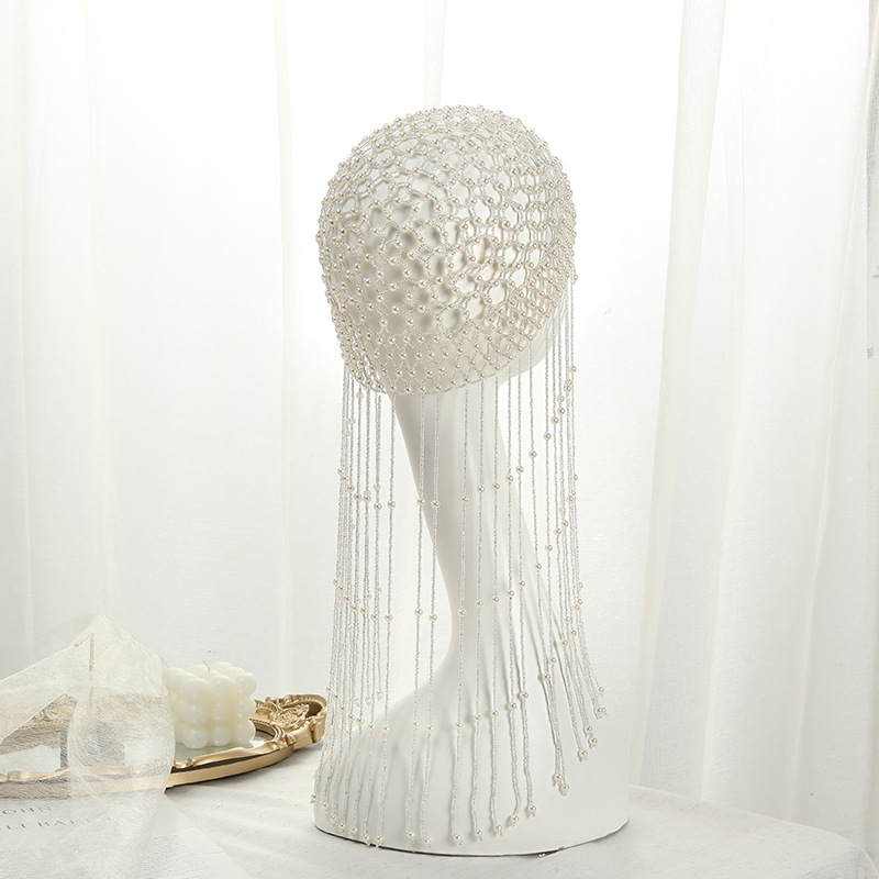 Korean-style pearl top hat, court-style long tassel beaded hat, elegant and elegant bangs hat, wedding dress, hair accessories wholesale pic 6