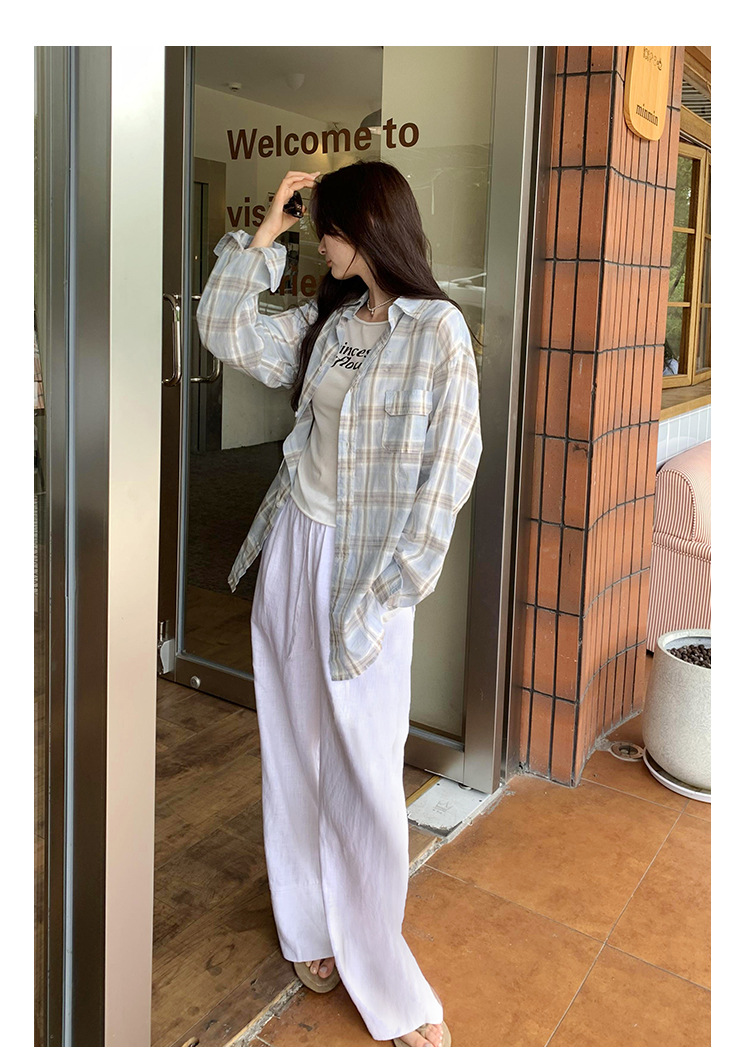 法式设计感小衫蓝色格子防晒衬衫女2024秋季新款女装小清新bm上衣详情24