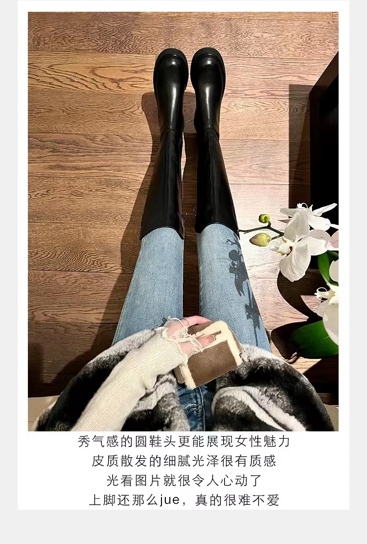 2024秋冬新款厚底小个子长筒靴弹力骑士靴女真皮高筒靴详情18