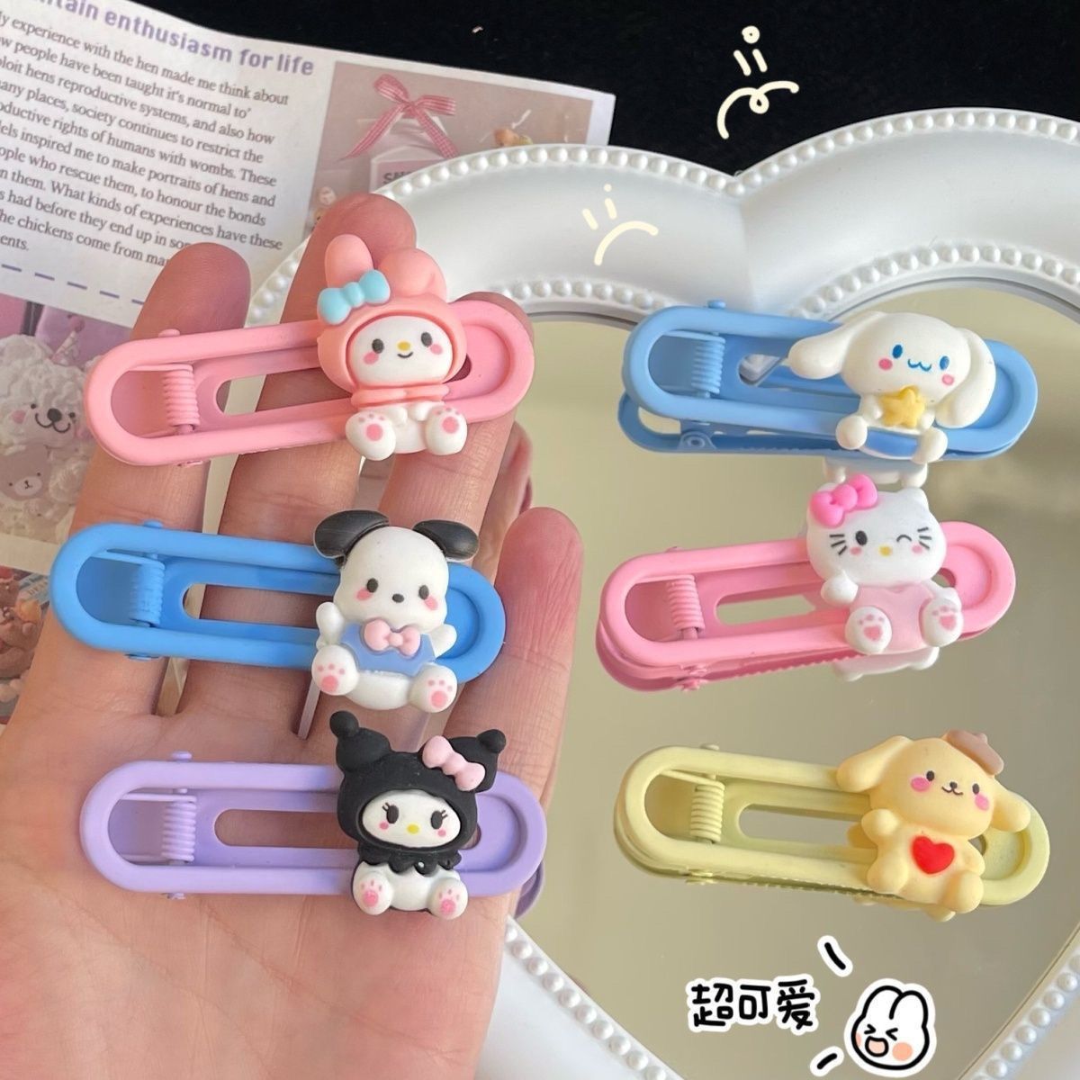 可爱三丽鸥椭圆夹ins卡通糖果色学生少女心刘海边夹甜美发饰发夹详情2