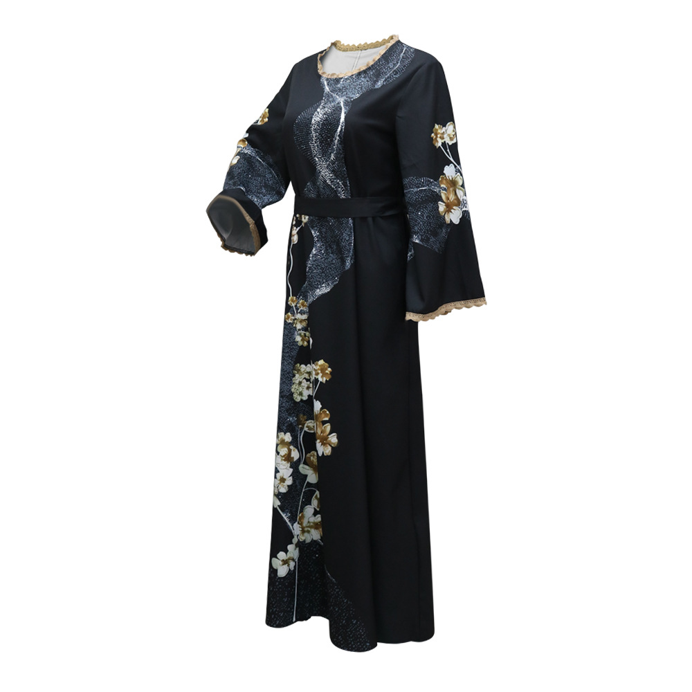 XQY500263 Cross-border Middle East Muslim Robe Dubai Arab printed Robe Dress with belt pic 39