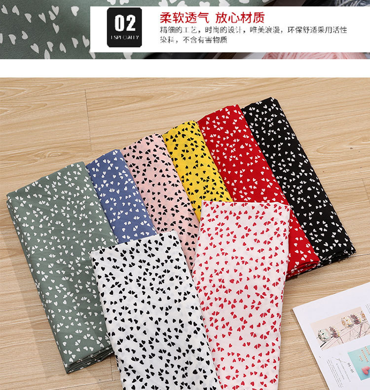 Spring and summer new dress: Chiffon plain weave fabric, heart-shaped printed polyester fabric, four-sided elastic clothing fabric in stock pic 21