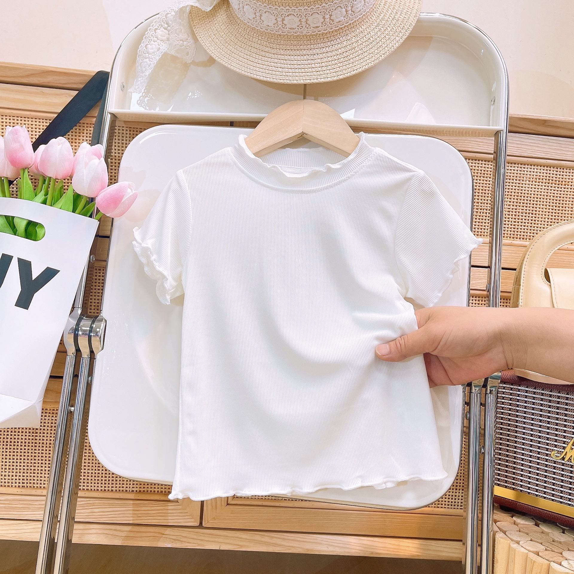 冰丝女童t恤短袖夏装2024新款韩版洋气儿童夏季花边半袖体恤上衣详情6