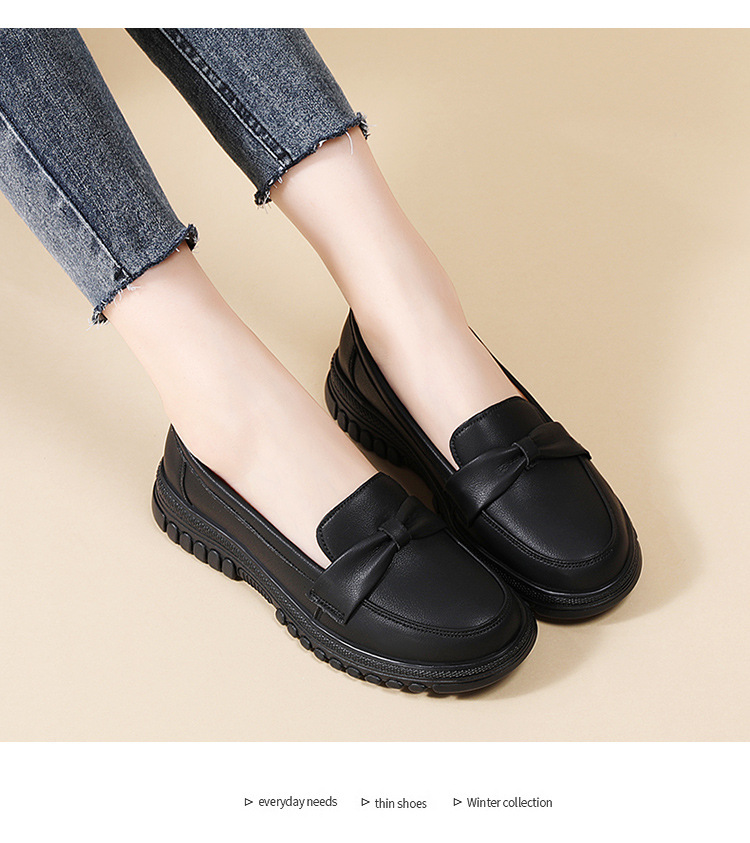 真皮平底浅口乐福鞋一脚蹬豆豆鞋软底中年妈妈鞋轻便牛筋底女单鞋详情24