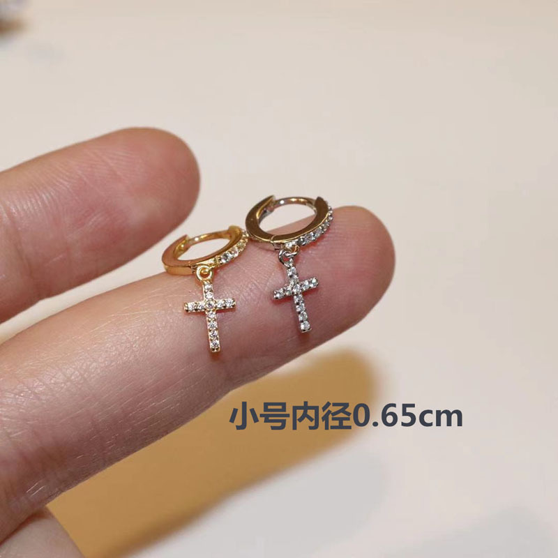 925 sterling silver earrings, personalized cross-shaped micro-inlaid zircon small ear rings, simple ear buckles, European and American accessories pic 5
