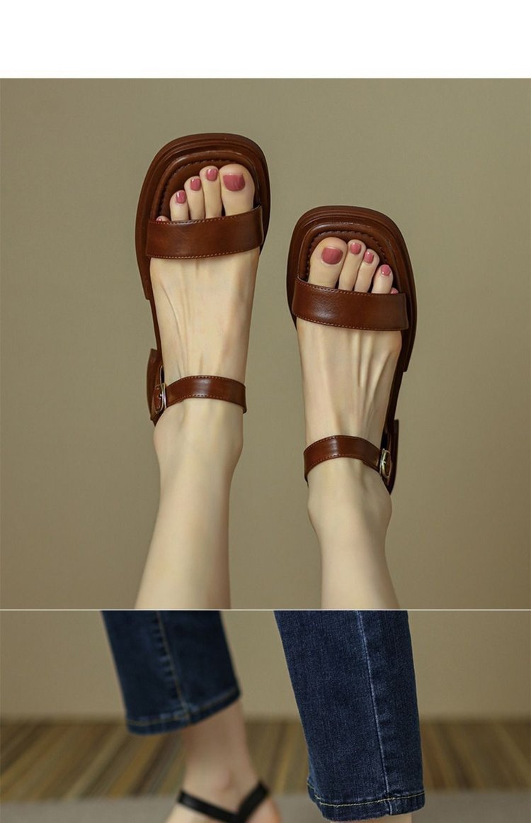 网红爆款凉鞋女一字带平底高级方头韩版百搭舒适外穿防滑罗马鞋子详情19