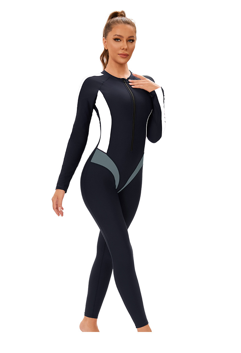 New color-block one-piece Muslim swimsuit for women, cross-border long-sleeved and long-sleeved trousers, conservative full-body zip-up swimsuit pic 20