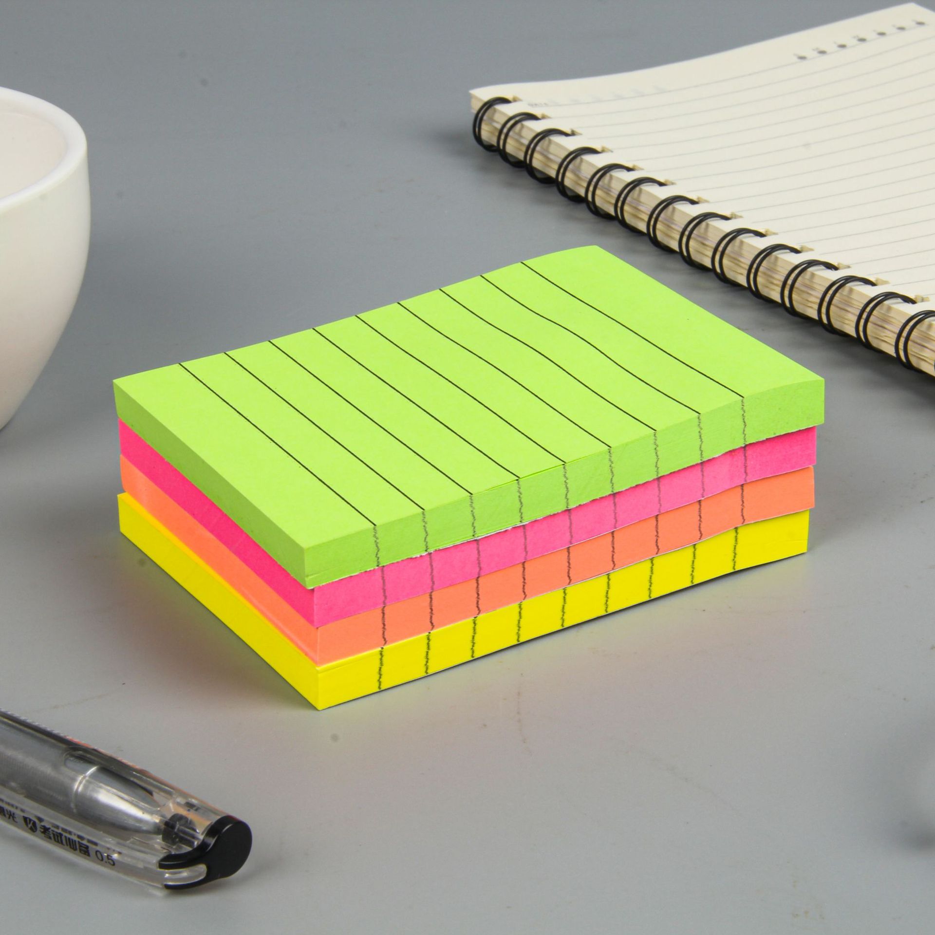 Wholesale of 80-page fluorescent color sticky notes for office and student square striped note-taking and accounting portable sticky notes pic 5