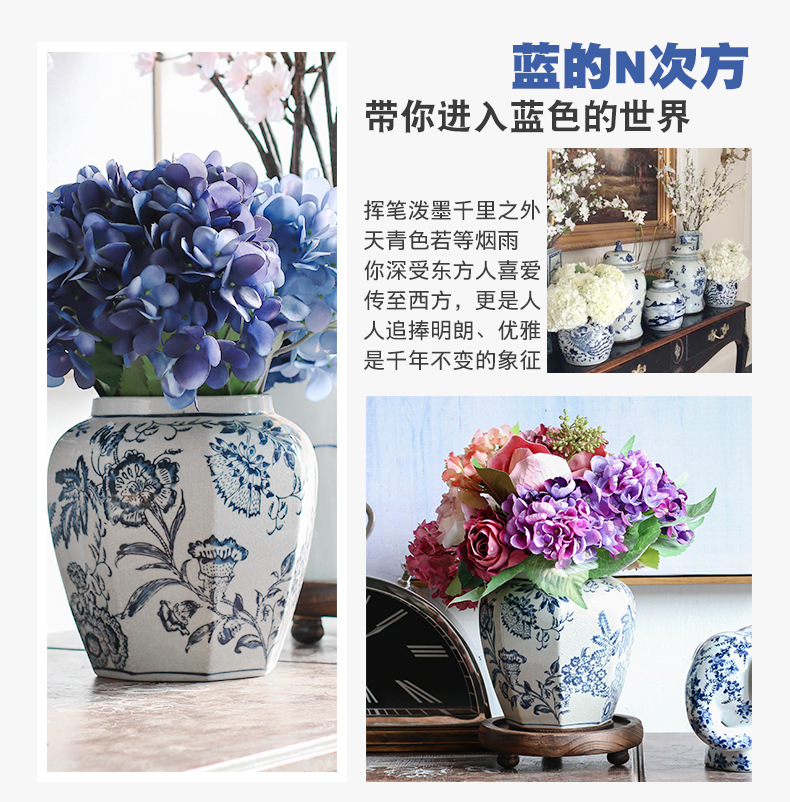 Wholesale decorative jars and ornaments, blue and white general jars, hand-painted antique official kiln ceramic vases, hydroponic storage jars pic 2