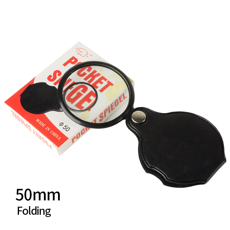 Sample mini 50mm leather magnifying glass, folding magnifying glass, pocket magnifying glass, 2 yuan supply pic 1