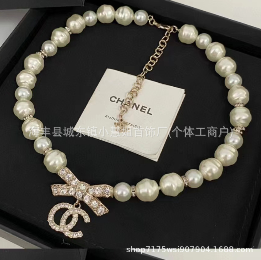 小香项链女新款香奶奶高版本跨锁骨链境复古双C珍珠毛衣链厂家直详情20