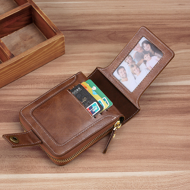 Wholesale of short wallets for men in foreign trade, European and American fashion, retro and multi-functional wallets with zipper clasps and 30% off card cases pic 7
