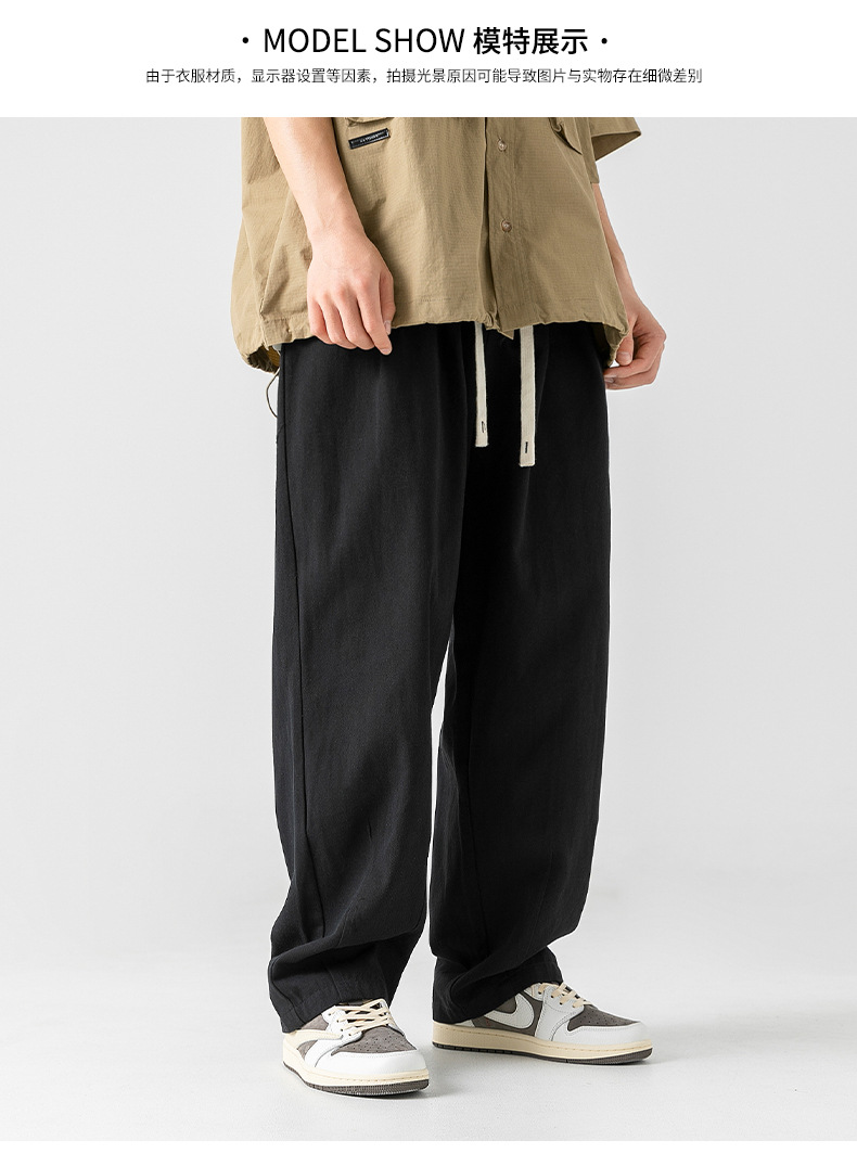 Japanese-style pure cotton casual pants for men in spring 2024, featuring a retro double pleated design and versatile long pants for men pic 10