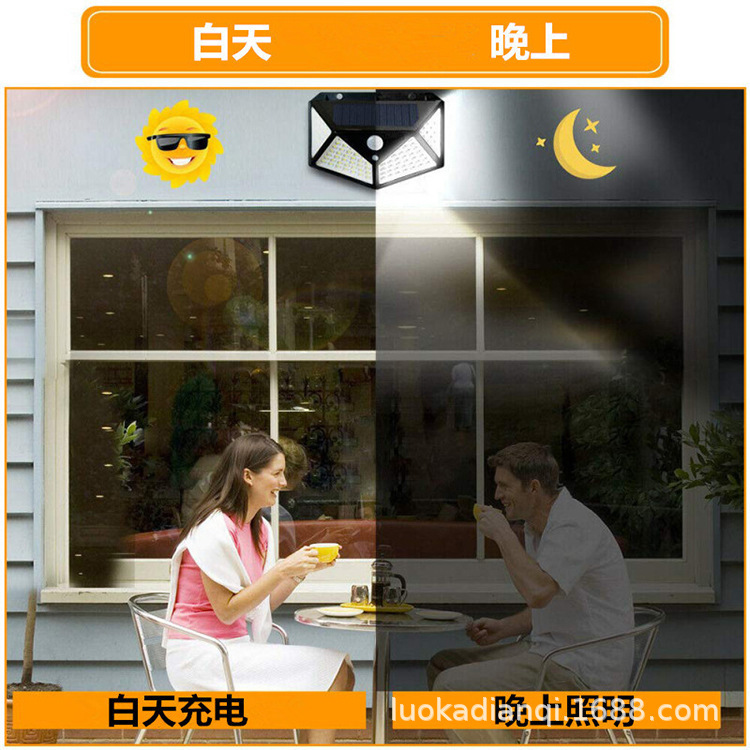 太阳能灯户外庭院感应路灯四面100LED充电照明灯家用花园防水壁灯详情7