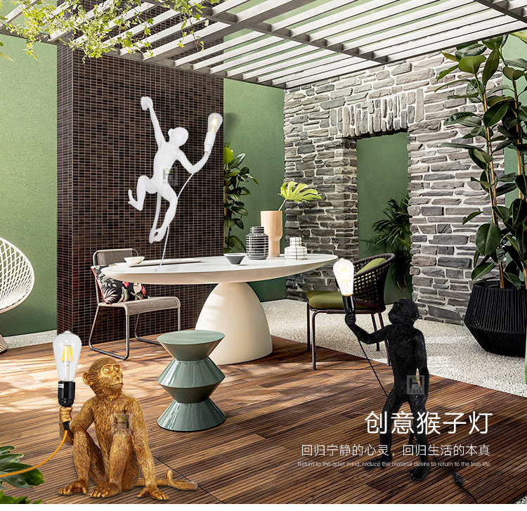 Nordic living room monkey lamp, study, bedroom, dining room, hemp rope pendant lamp, creative and personalized resin postmodern decorative table lamp pic 1