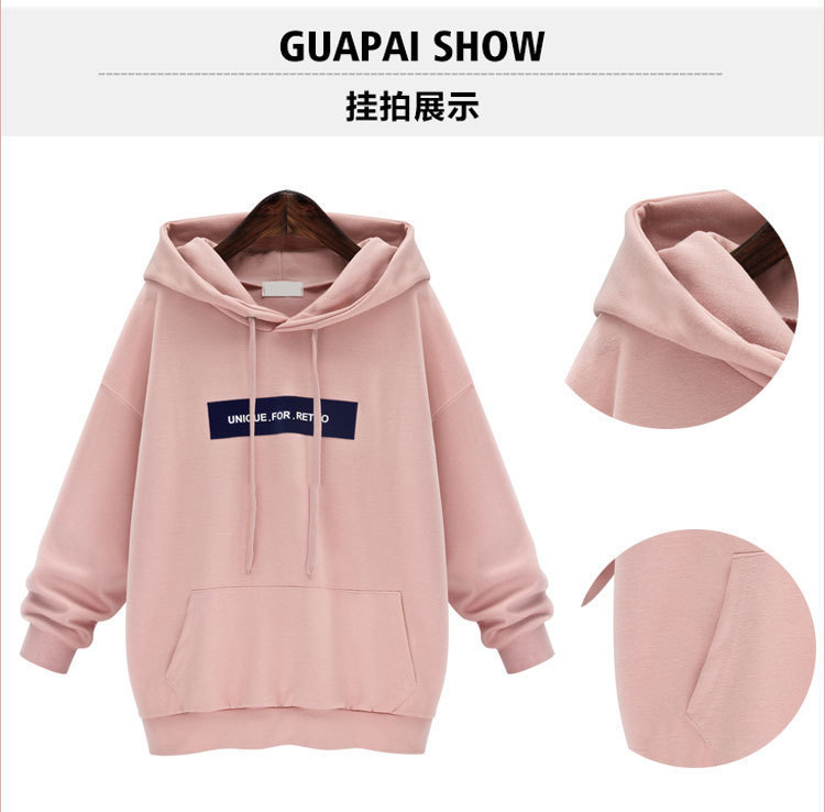 A new large-sized, fleece and thickened hooded sweatshirt for women with loose long-sleeved sleeves pic 8