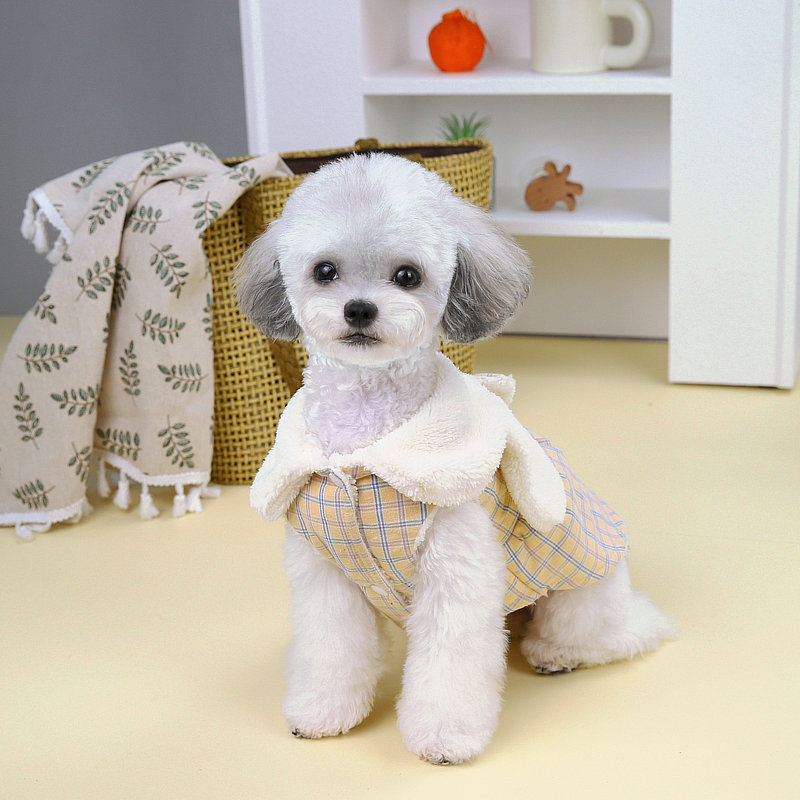 New sweet and ladylike checkered cotton dress for pet clothing in autumn and winter, cat dress that can be hung and pulled, 23 White Rabbit cotton dress pic 12