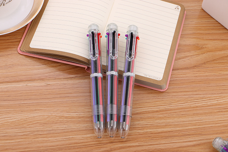 Creative transparent 6-color ballpoint pens, cute student stationery, multi-color pens, oil pens, and direct sales from the manufacturer of colored ballpoint pens pic 18