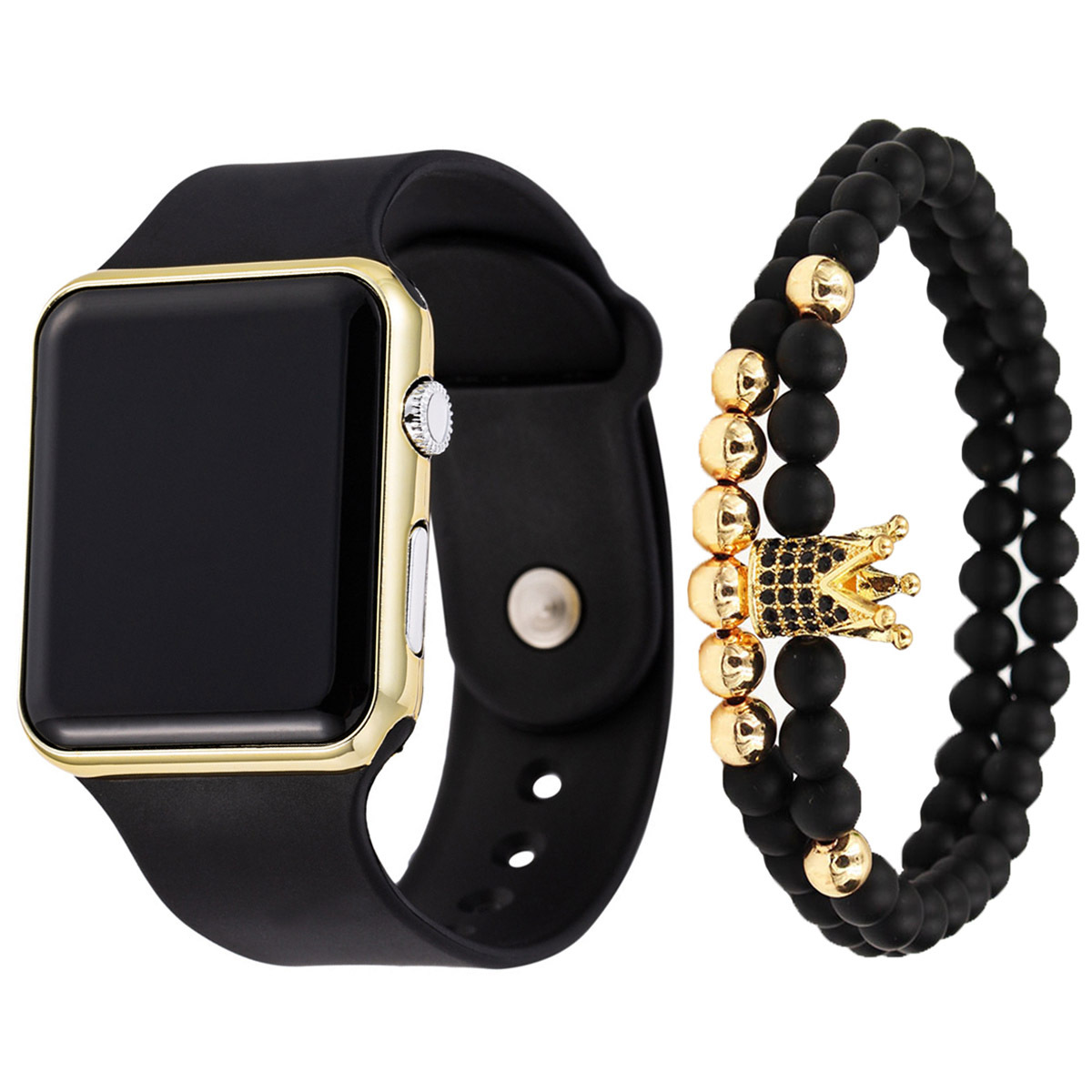 3pcs/set男士时尚简约LED硅胶电子手表+手链套装 现货wrist watch详情8