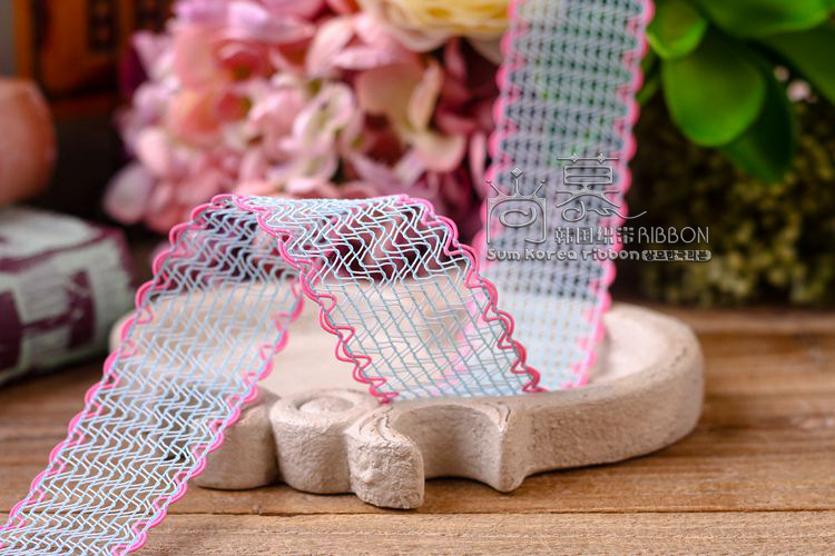 Korean hollowed-out snow gauze, colorful edge wavy mesh belt, bow hair accessory DIY material, hat hollowed-out belt pic 15