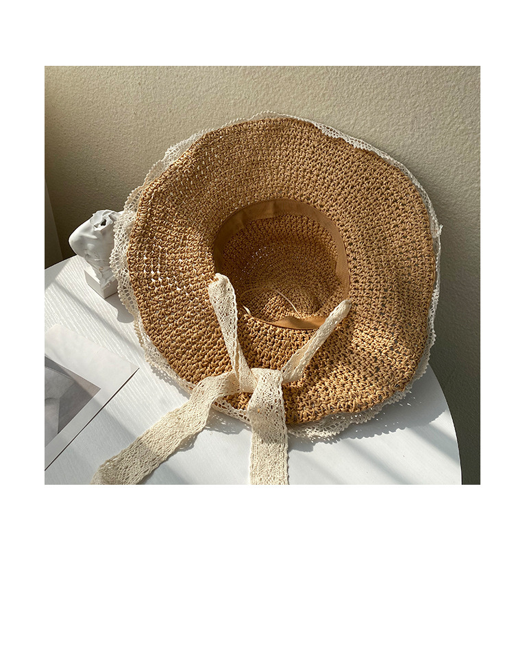 Summer travel wide-brimmed lace sun protection hat, elegant and stylish forest style for women, adult hat, Japanese and Korean vacation lace straw hat pic 7