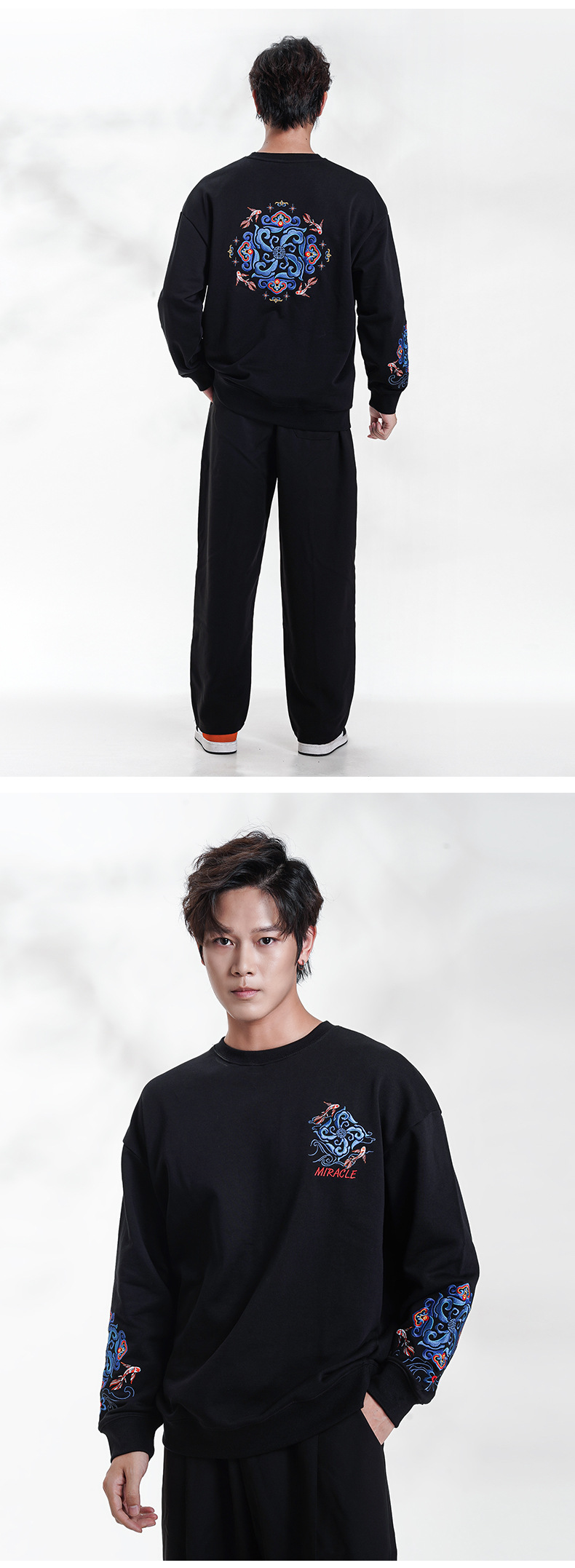 国潮卫衣男百搭刺绣印花简约休闲舒适通勤风圆领上衣详情2