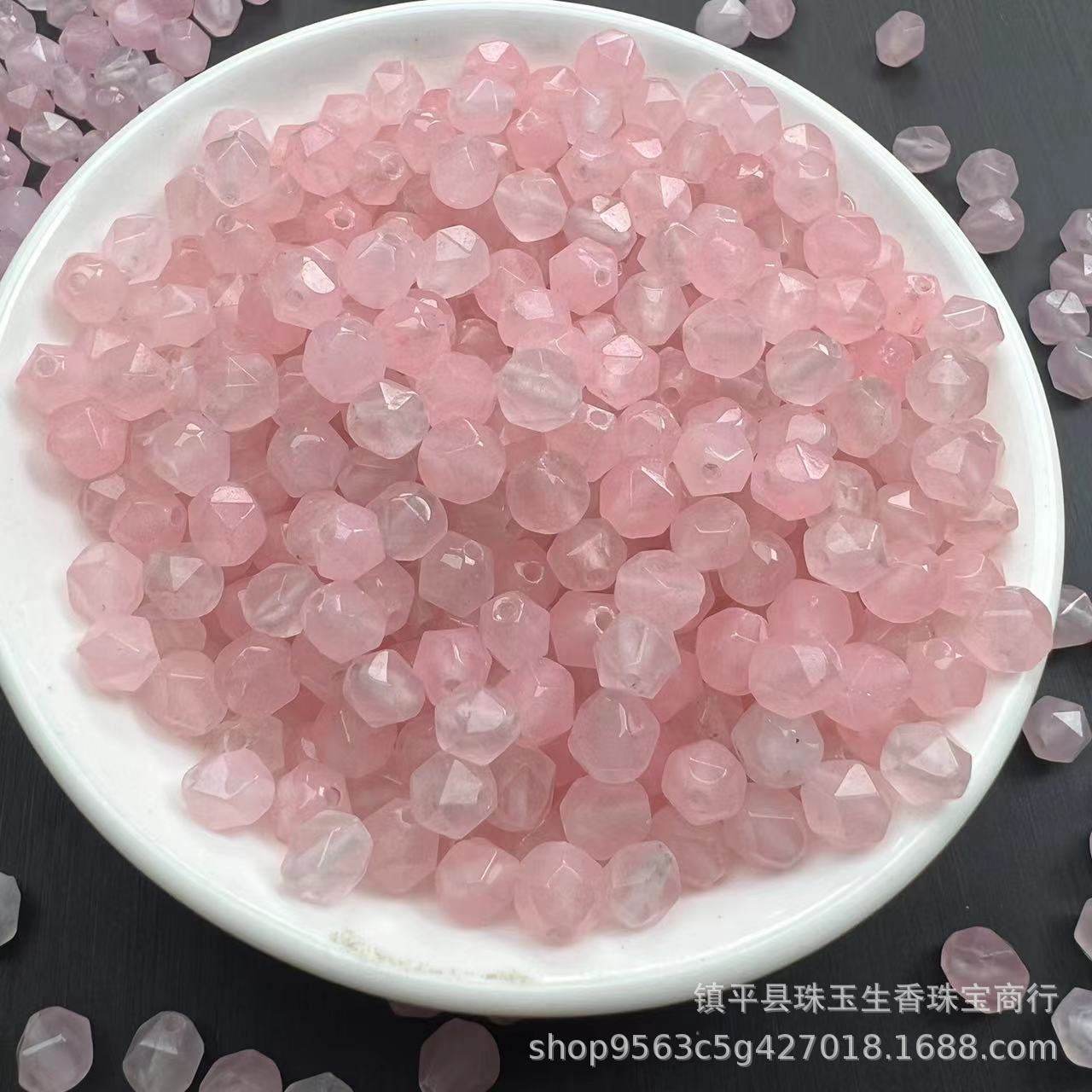 天然粉水晶散珠切面手链项链半成品 DIY材料粉晶手串珠饰品配饰手详情6