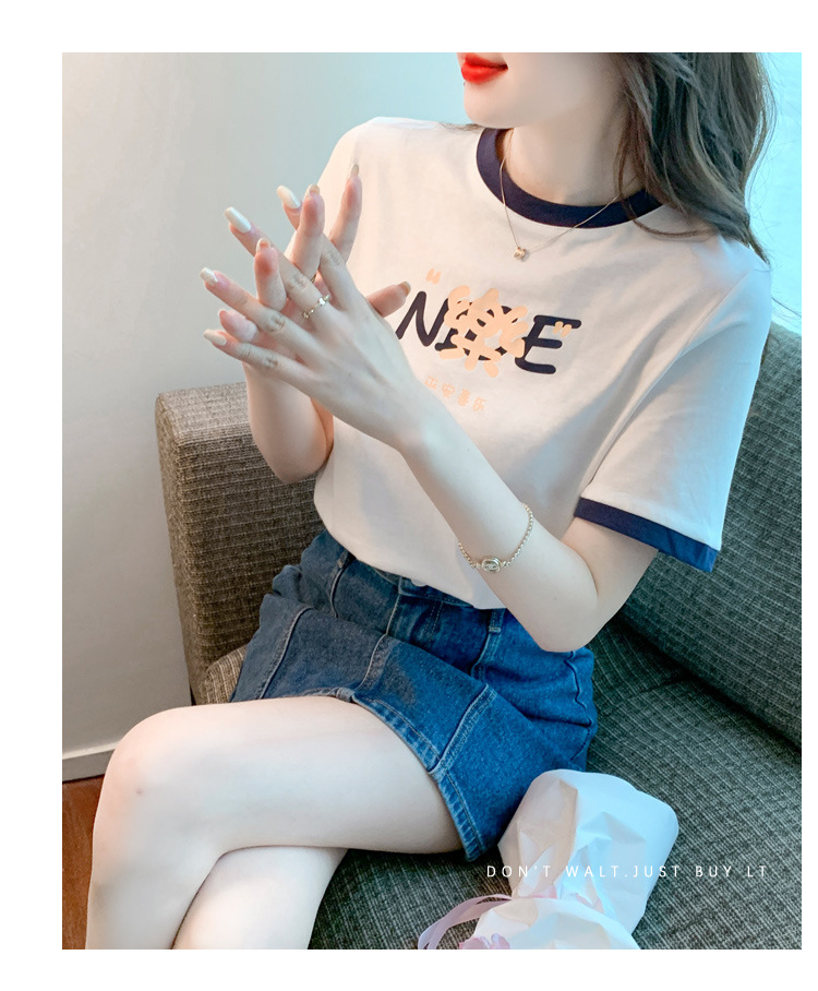 夏季纯棉正肩短袖t恤女装夏款2022年新款潮小个子时尚修身上衣服详情21