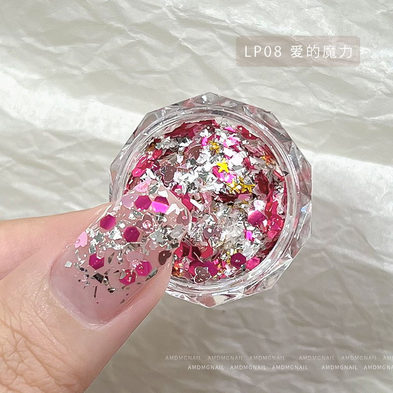 The 2024 new style of nail sequins is a popular and trendy four-star heart-shaped star pink glitter nail decoration for girls pic 9