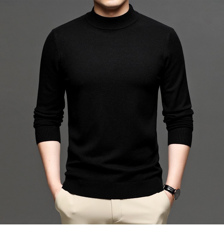 Mishima live nuevo otoño invierno color sólido cuello medio alto cashmere hombre slim suéter hombre legging suéter hombre pic 17