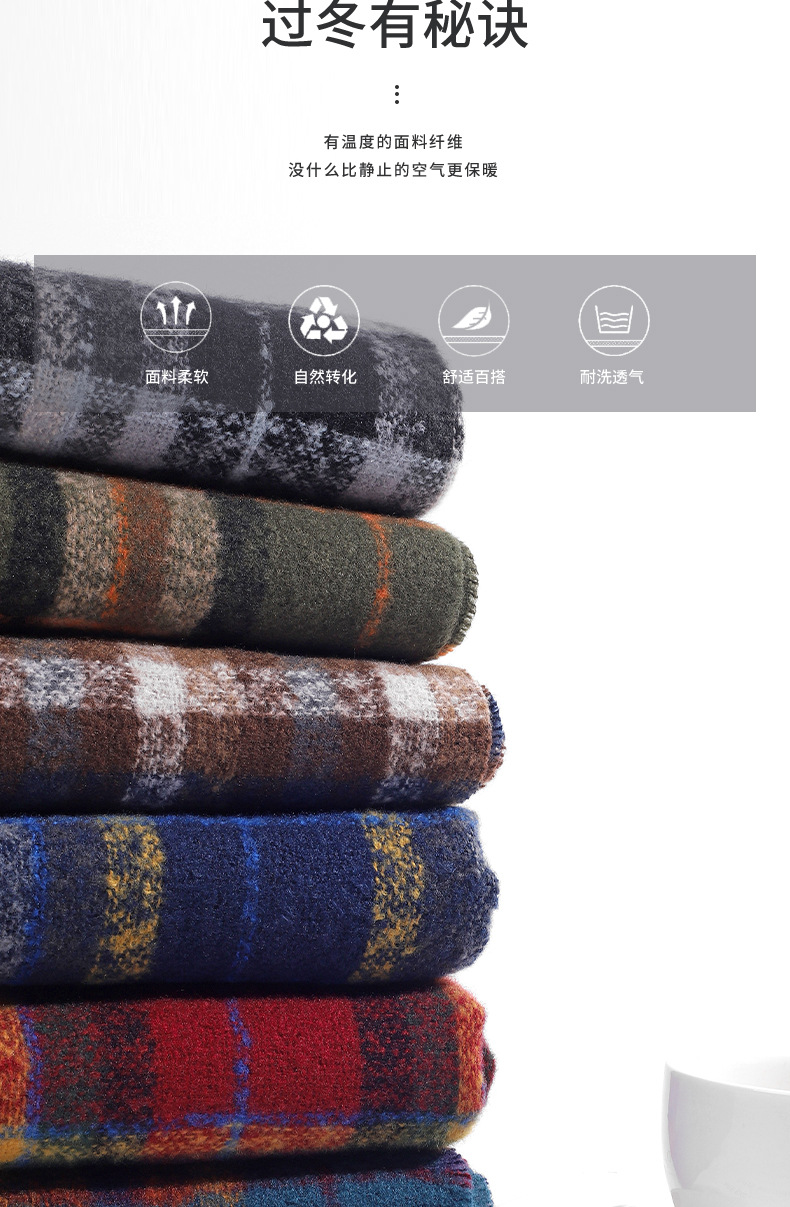 Winter couple student checkered scarf for girls 2023 Christmas gift, thickened and warm fringed faux cashmere scarf shawl pic 10