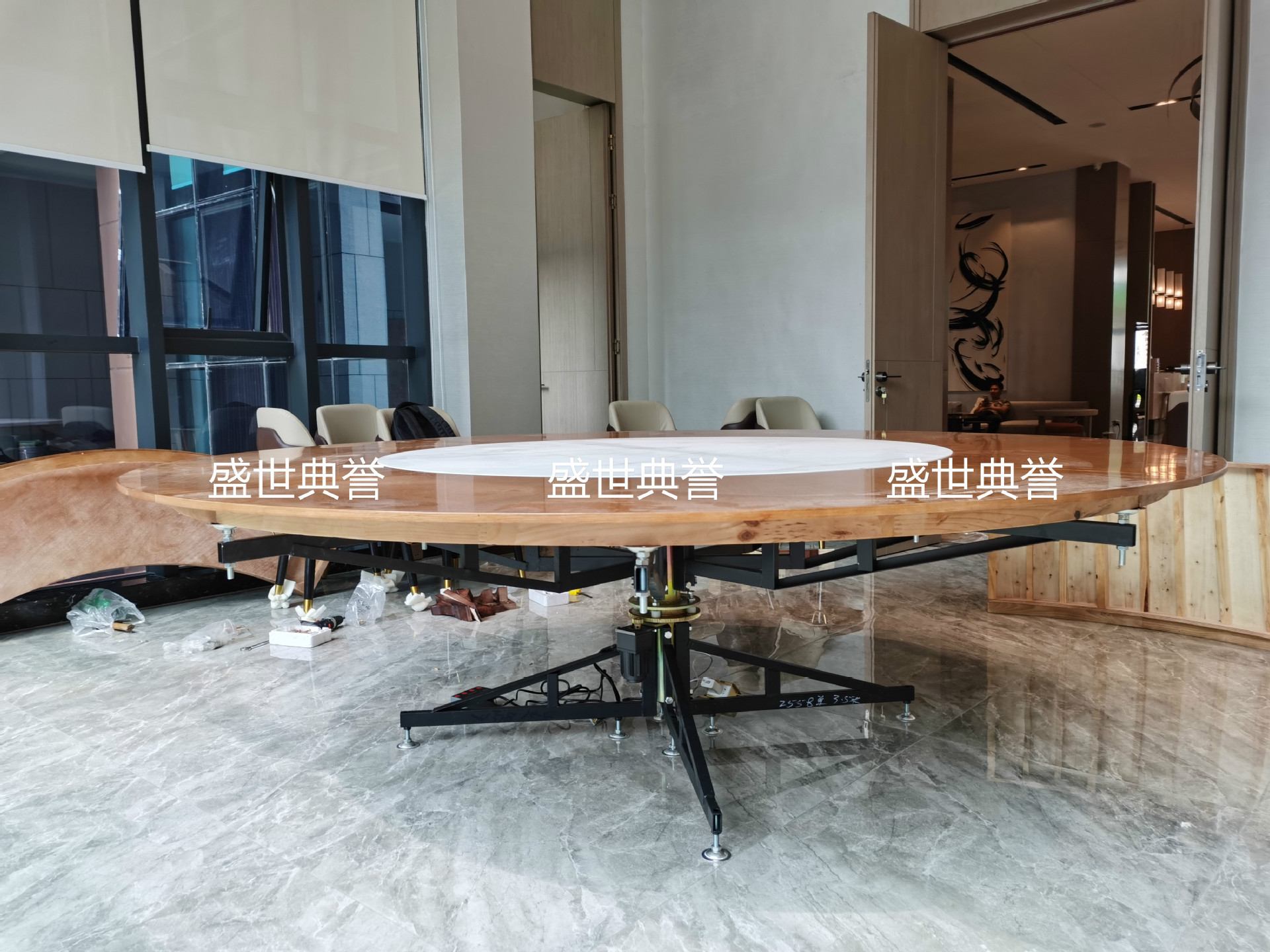 Nantong Seafood Hotel solid wood dining table, restaurant luxury private room, light luxury electric round table, club electric revolving table pic 5