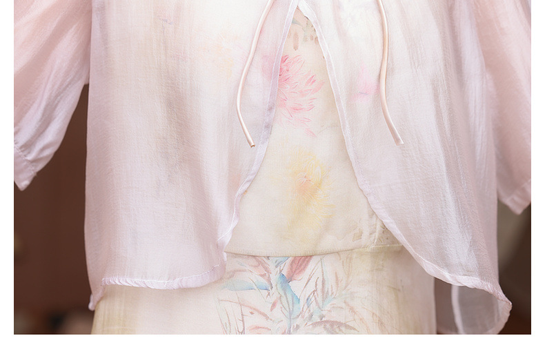 年轻妈妈装时尚两件套连衣裙40岁50中老年女士气质遮肚薄雪纺裙子详情16