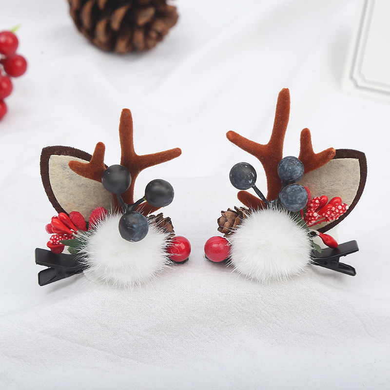 New Christmas style deer antler hairpins, simulated deer ears, berries, pinecones, elk headwear, adult and children duckbill clips pic 7
