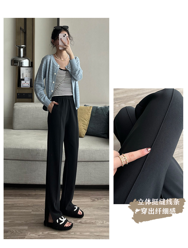 黑色开叉西装裤2023春新款窄版阔腿裤垂感女士休闲裤小个子直筒裤详情9