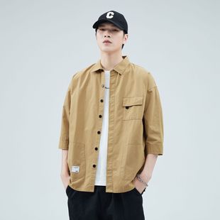 一件代发衬衫男士长袖春夏季高级感商务休闲青花瓷衬衣男装潮流感详情1