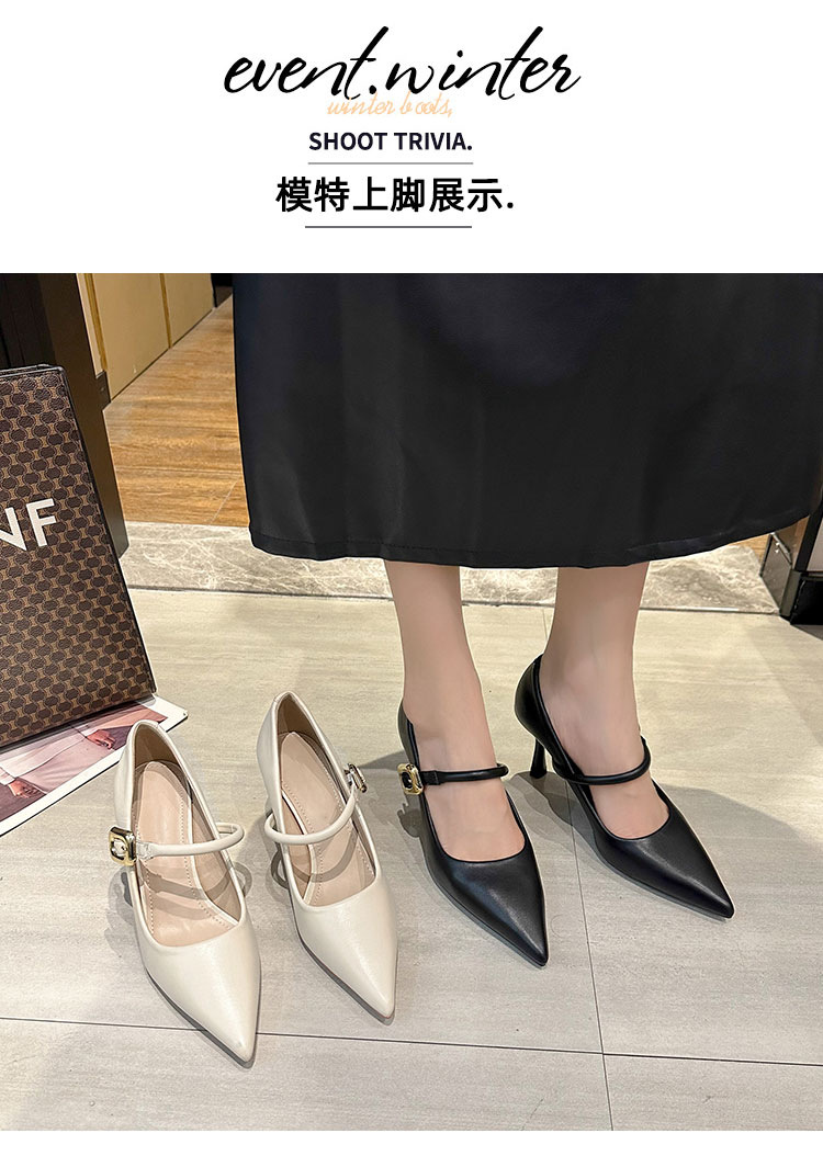时装单鞋2024春秋外穿尖头粗跟皮带扣高级感气质通勤工作时装鞋女详情5